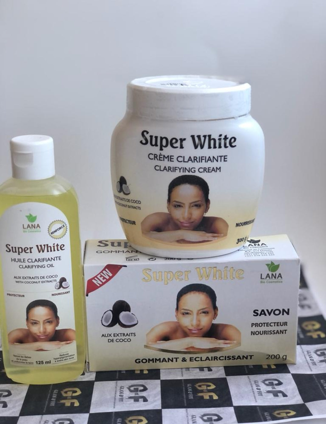Super white set ( body cream, soap and oil)