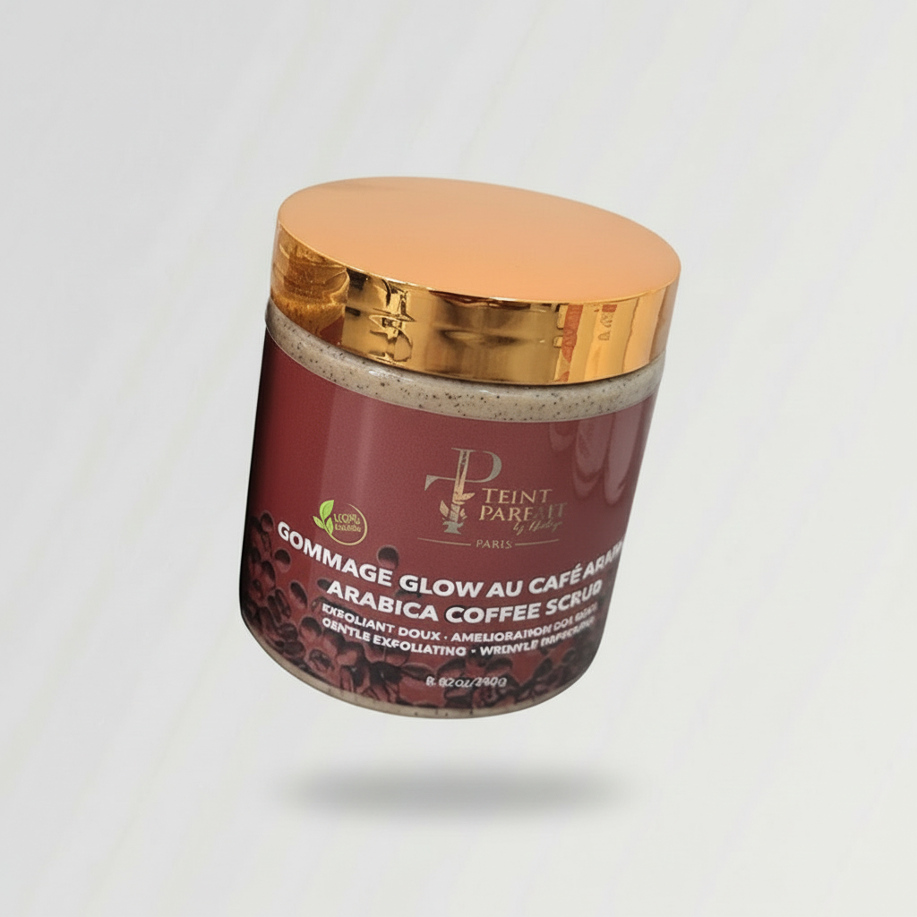 Glow scrub with arabica coffee,shea butter and glycerin/Gommage glow au café arabica,beurre dekarité et glycérine de Teint Parfait By Nadege