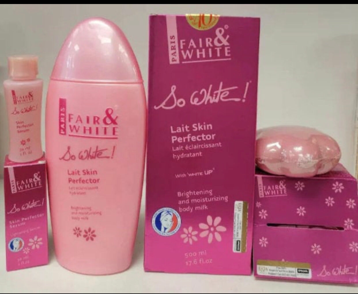 So white body perfector milk, soap and serum