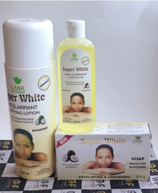 Super white set( body lotion, soap and oil)